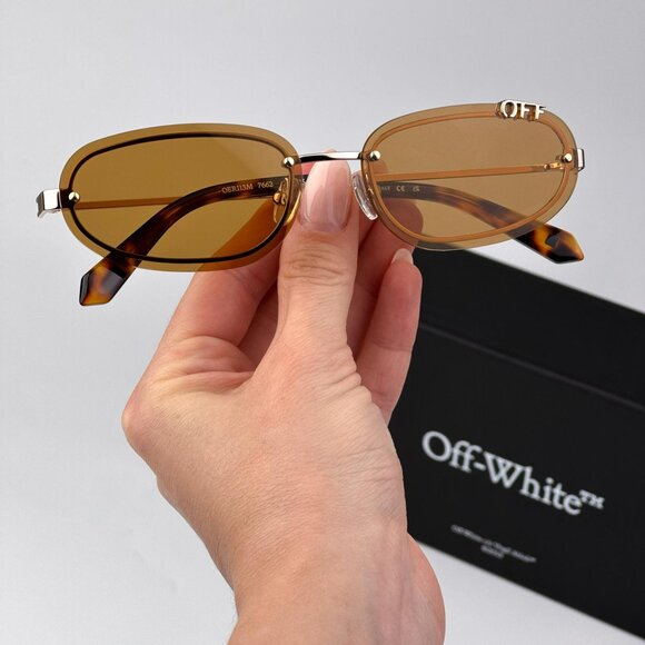 Off-White MIAMI Men Sunglasses Gold Oval Frame Camel...